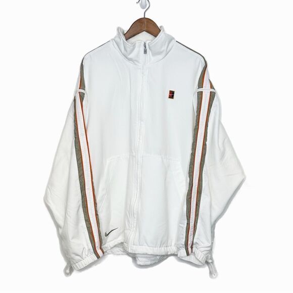 Nike Court Challenge Full Zip Jacket White Stripe Vintage 90s Size XXL